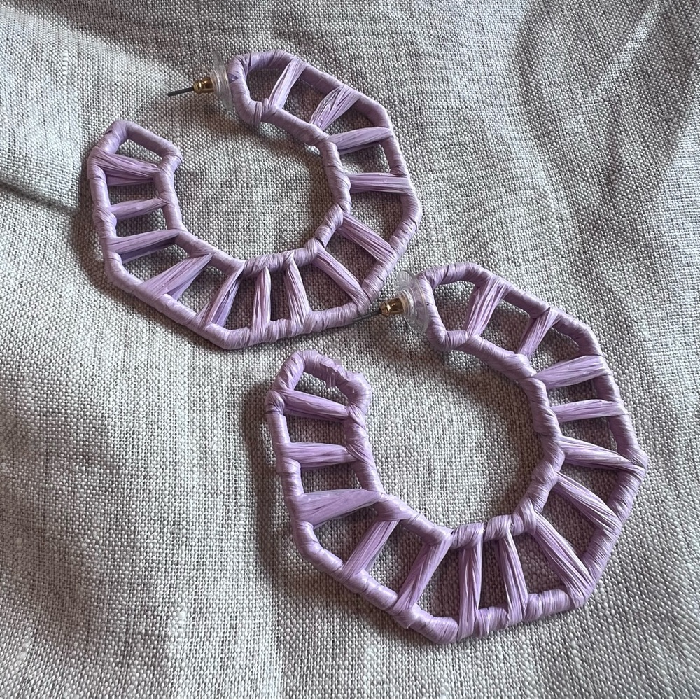 Handmade purple rattan hoop earrings